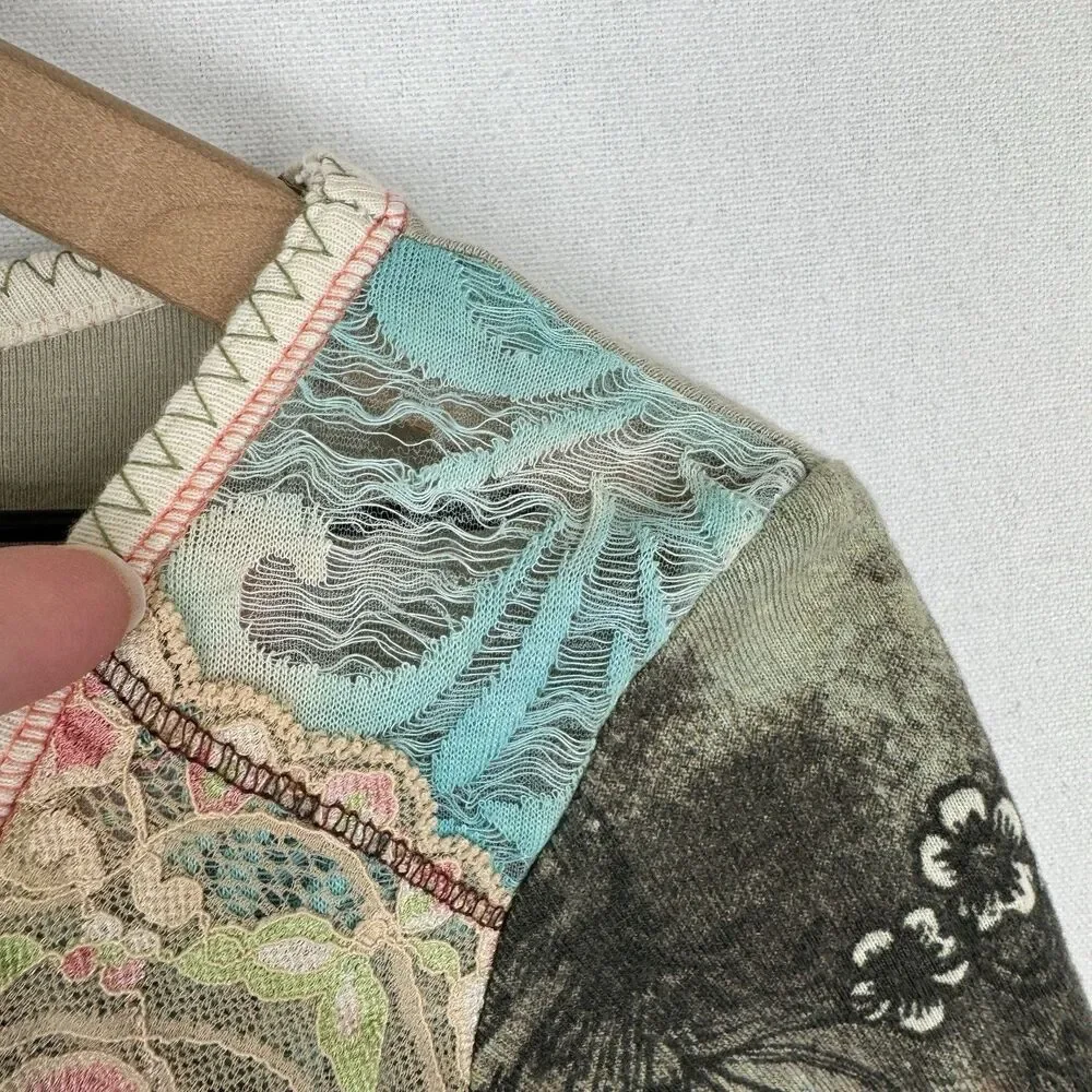 Vtg 90s‎ Lace Top Womens Large Pastel Pink Blue Phoebe Friends Festival Boho USA - Picture 15 of 16